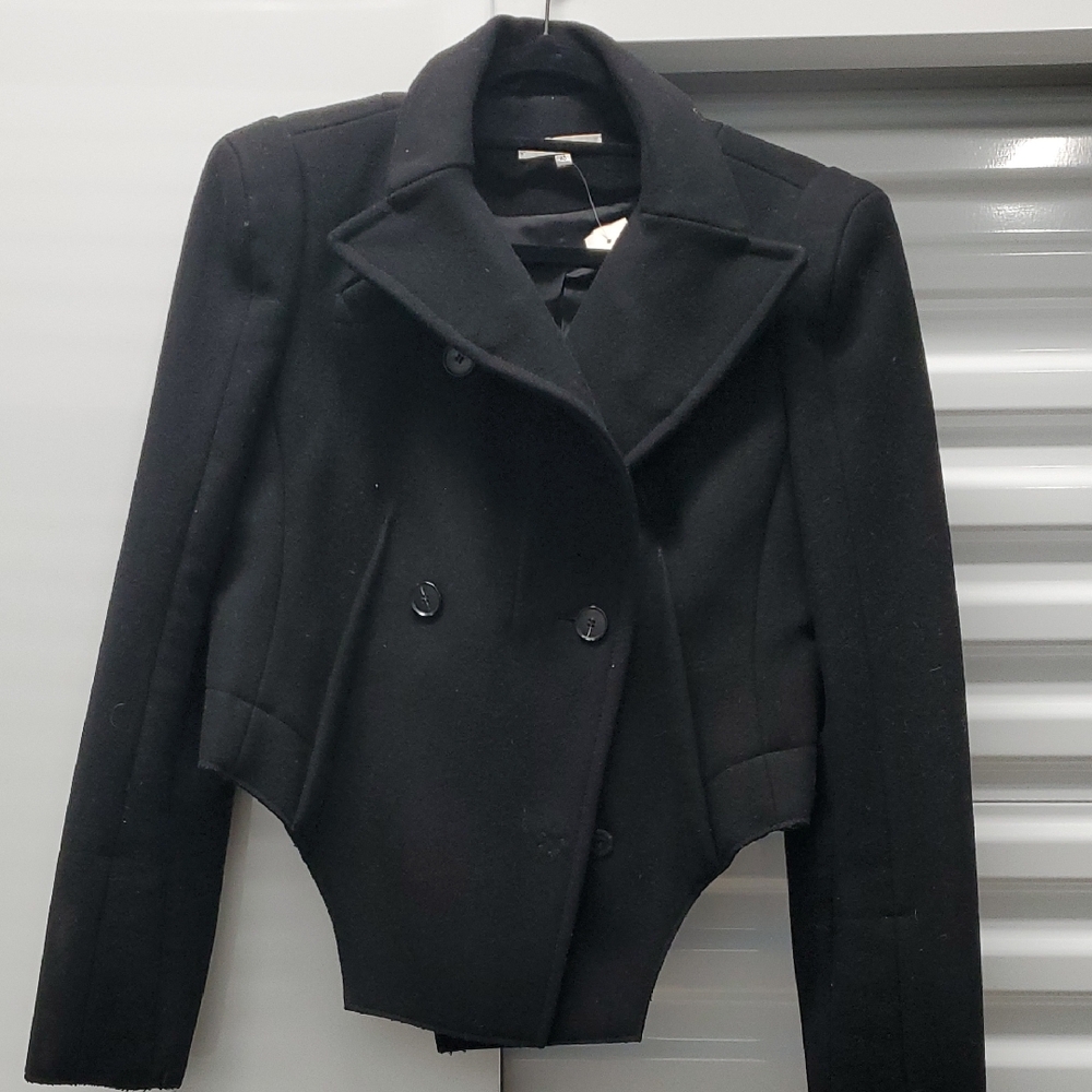 Black Women's Tailored Wool-Blend Cropped Coat
